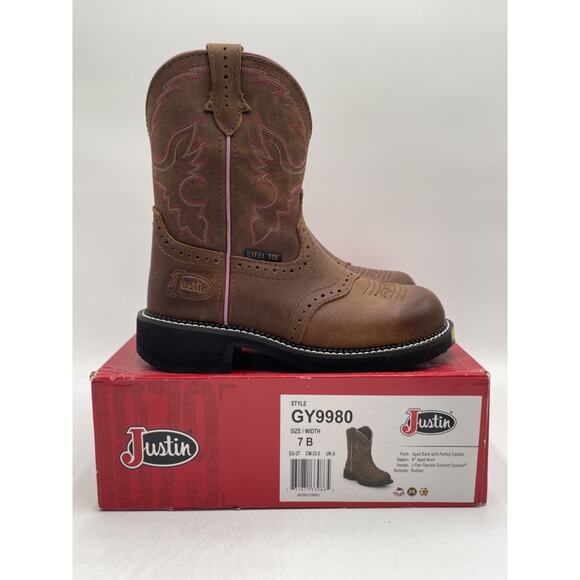 Justin WANETTE GY9980 Women's NEW Waterproof Steel-Toe Boot Brown US Size 7 - Picture 11 of 11